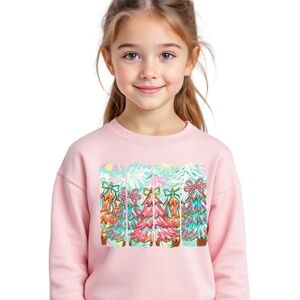 Merry & Bright Christmas Trees T-shirt Girls 2T- XL Custom made Pink tee Fun